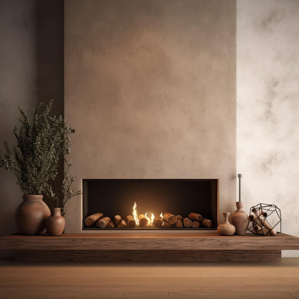 minimalist japandi fireplace