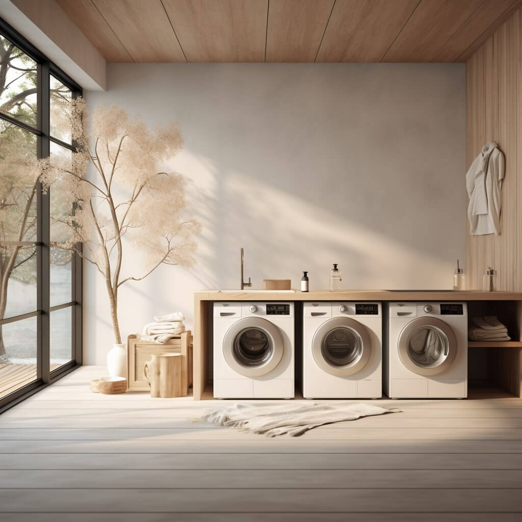minimalist japandi laundry room